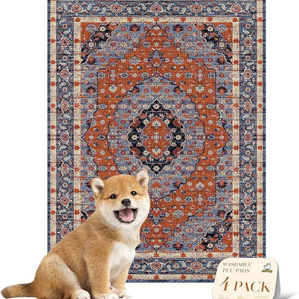 nunubaby 4PACK Washable Pee Pads for Dogs, Stylish, Non-Slip and Leak-Proof Pee Pads. Reusable Potty Pads for Dogs for Crates and Floors.(Red/Floral, 18" x24")