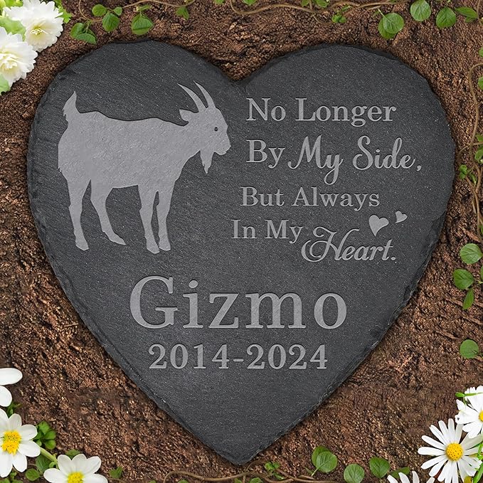 Pet Memorial Stone Goat - Goat Headstone - Goat Memorial Stone - Goat Memorial Gifts - Loss of a Goat - Goat Loss Gifts (Heart-Shaped)