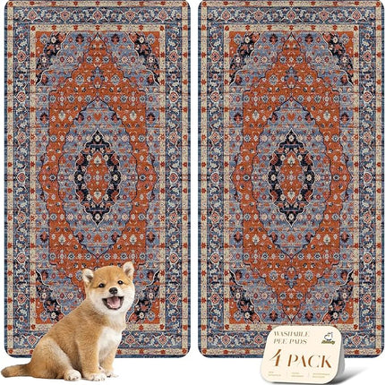 nunubaby 4PACK Washable Pee Pads for Dogs, Stylish, Non-Slip and Leak-Proof Pee Pads. Reusable Potty Pads for Dogs for Crates and Floors.(Red/Floral, 24" x48" )