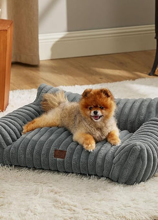 Bedsure Cute Cat Couch for Pets - Fluffy Small Dog Sofa with Premium Soft Corduroy Fleece, Pet Sofa with Removable Washable Cover, Supportive Dog Couch Bed for Small Medium Dogs, 30inch, Warm Grey