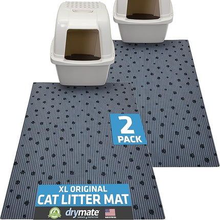 Drymate 2-Pack XL Original Cat Litter Mat, Contains Mess from Box, Protects Floors, Urine-Proof, Machine Washable, Soft on Kitty Paws, Absorbent, Waterproof (USA Made) (28”x36”)(GreyStripePaw)