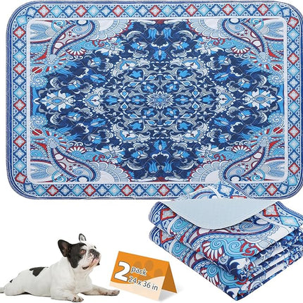 KOOLTAIL Washable Pee Pads for Dogs, 2 Pack Super Absorbent Reusable Puppy Training Pads Waterproof, Nonslip and Leak-Proof Dog Pee Pads, Large Pet Mats Whelping Pads for Floor, Crate, Blue 24"x36"