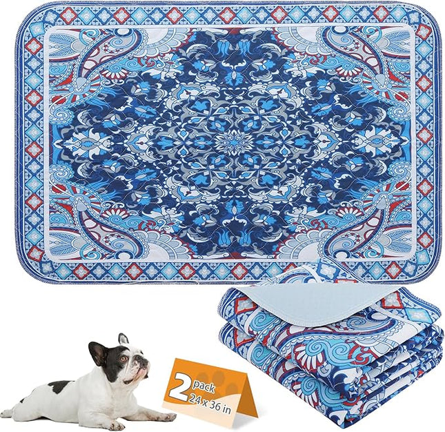 KOOLTAIL Washable Pee Pads for Dogs, 2 Pack Super Absorbent Reusable Puppy Training Pads Waterproof, Nonslip and Leak-Proof Dog Pee Pads, Large Pet Mats Whelping Pads for Floor, Crate, Blue 24"x36"