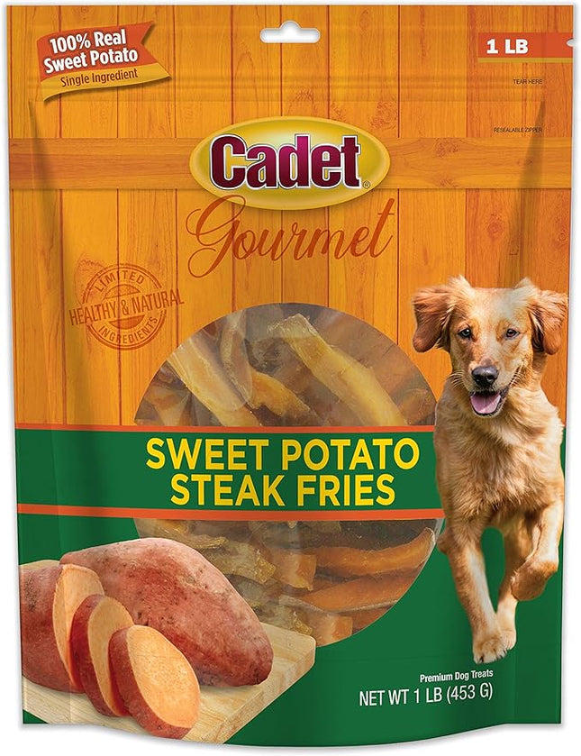 Cadet Gourmet Sweet Potato Steak Fries, Healthy Natural Chewy Dog Treats, Single-Ingredient, for Small & Large Dogs, 1 Pound