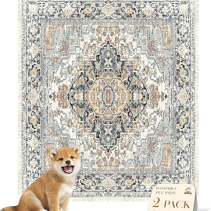 nunubaby Washable Pee Pads for Dogs, Stylish, Non-Slip and Leak-Proof Pee Pads. Reusable Potty Pads for Dogs for Crates and Floors.(Beige/Multi, 31" x36" )