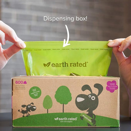 Earth Rated Dog Poop Bags, Thick Grab and Go Bulk Single Roll, Ideal for Backyard Pickups, Lavender Scented, 600 Bags