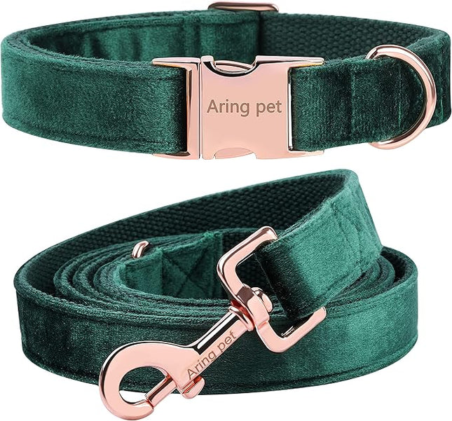 ARING PET Velvet Dog Collar and Leash Set, Soft Dog Collar and Leash, Adjustable Collars for Dogs