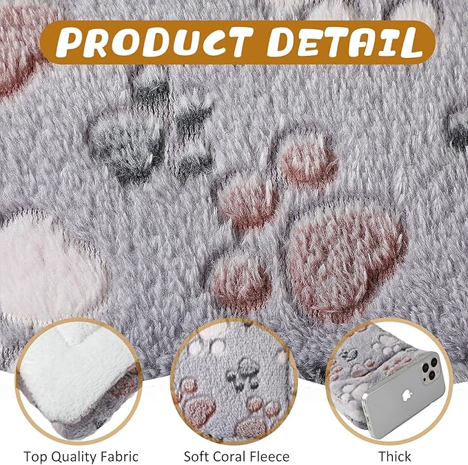 4 Pack Ultra Soft Dog Cat Bed Mat with Cute Prints Reversible Fleece Dog Crate Kennel Pad Cozy Washable Thickened Hamster Guinea Pig Pet Bed Mat for Small Animals(13 x 19 Inches,Light Gray)