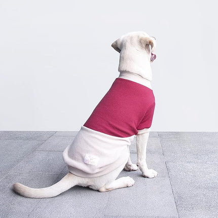 Large Dog Color Block Sweaters Warm Clothes Pullover Sweatshirts for Pitbull Labrador, Dark Red Grey, 3X-Large