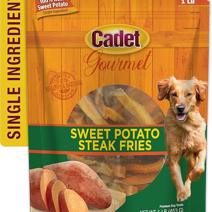 Cadet Gourmet Sweet Potato Steak Fries, Healthy Natural Chewy Dog Treats, Single-Ingredient, for Small & Large Dogs, 1 Pound