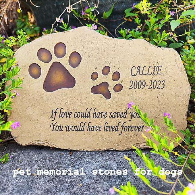 Sympathy Pet Memorial Stones Garden Stones for Dogs or Cats Engaved with Pet's Name, Dates and Sentence, Personalized Pet Memorial Gifts Dog Loss Gifts Outdoors