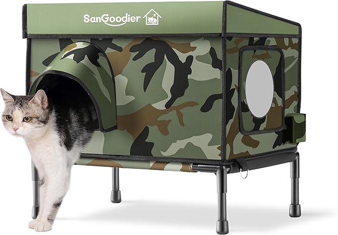 Outdoor Cat House Weatherproof, Clawsable Cat Houses with Insulation Layer, Foldable Cats Shelter, Cave Bed for Pets Up to 35lbs for Garden, Patio, or Backyard (Camouflage-M)