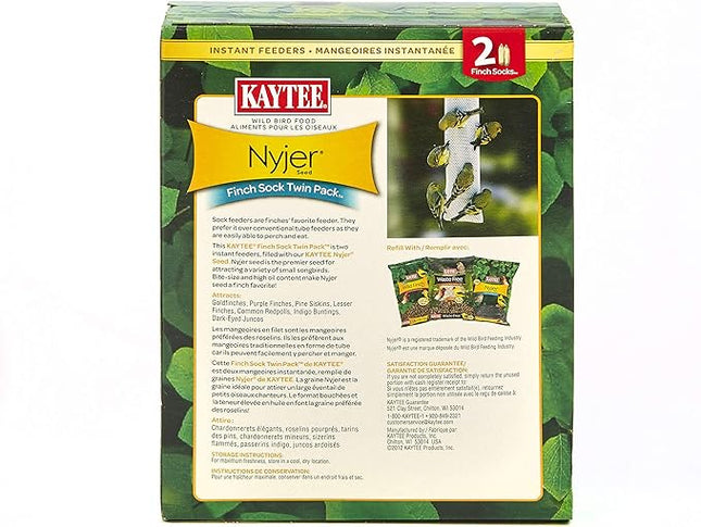 Kaytee Nyjer Wild Bird Food Seed Finch Twin Pack Sock Instant Feeder, 26 Ounce