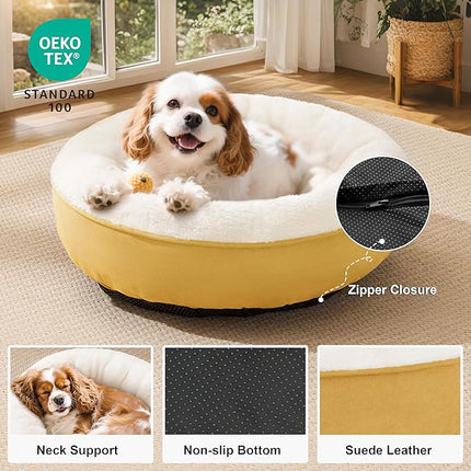 Love's cabin Round Donut Cat and Dog Cushion Bed, 25in Pet Bed for Small or Medium Dogs, Anti-Slip & Water-Resistant Bottom, Soft Durable Fabric Pet Beds, Washable Calming Cat & Dog Bed Yellow