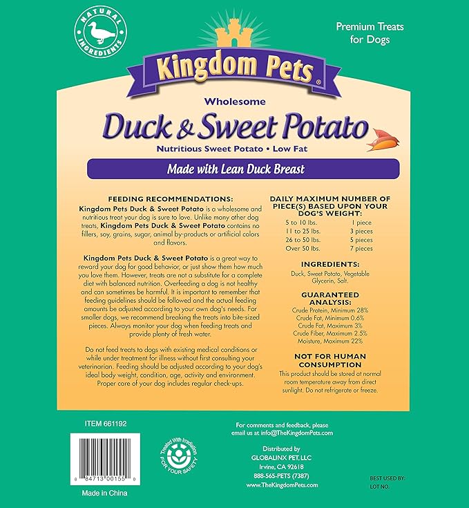 Duck Jerky & Sweet Potato Dog Treats with Only 4 Ingredients and No Fillers, 3 Pound Bag