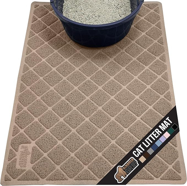 GORILLA GRIP Cat Litter Box Mat, Water Resistant, US Designed Kitty Litter Trapping Mats, Easy to Clean, Scatter Control, Less Mess and Clean Floors, Kitten Supplies for Indoor Cats, 30x20 Beige
