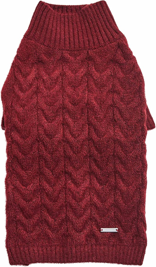 Blueberry Pet Classic Fuzzy Textured Knit Pullover Turtle-Neck Dog Sweater, Burgundy Red Christmas Sweater for Small Puppy, Back Length 12", Cozy Pet Clothes & Pajamas, Girl's Dog