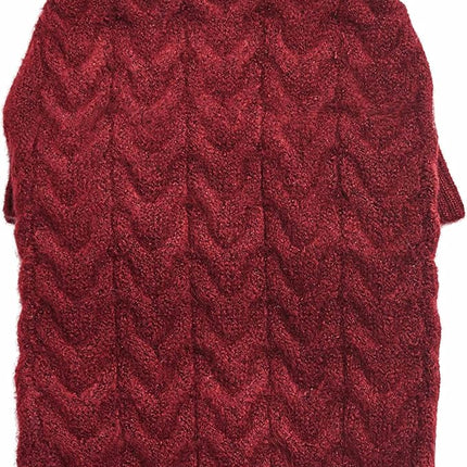 Blueberry Pet Classic Fuzzy Textured Knit Pullover Turtle-Neck Dog Sweater in Burgundy Red, Back Length 16", Pack of 1 Clothes for Dogs