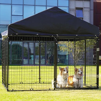Large Outdoor Dog Enclosure,Heavy Duty Dog Cage with Roof,Galvanized Steel Dog Kennel Fence with Double Safety Locks(6.56'x 6.56')