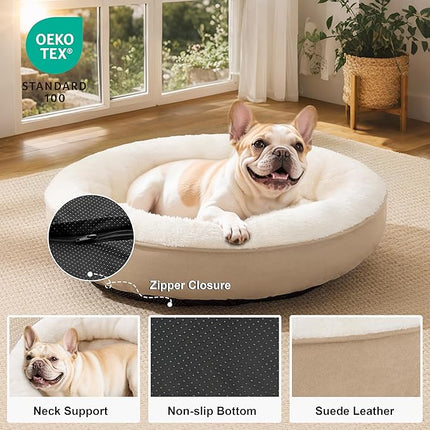 Love's cabin Round Donut Cat and Dog Cushion Bed, 30in Pet Bed for Medium or Large Dogs, Anti-Slip & Water-Resistant Bottom, Soft Durable Fabric Pet beds, Washable Calming Cat & Dog Bed Camel