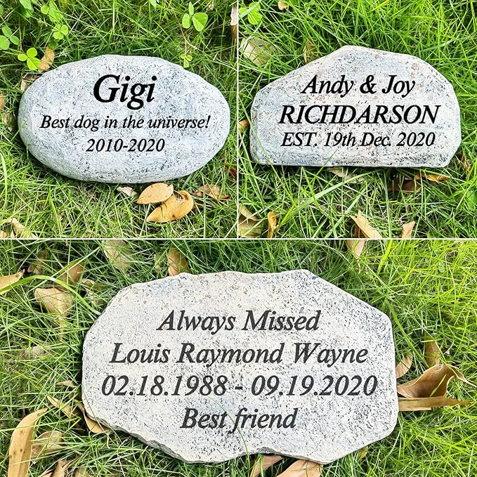 Zatanmulo Personalized Pet Memorial Stone, Garden Memorial Stone Personalized, Dog Headstone, Cat Tombstone, Memorial Plaque Outdoor, Garden Stepping Stone (Any Words)