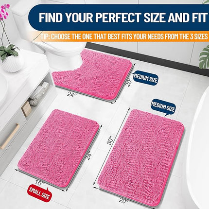 OLANLY Toilet Rugs U-Shaped 24x20, Extra Soft Absorbent Chenille Contour Bathroom Rugs for Toilet, Dry Quickly, Machine Washable, Non-Slip Bath Mat, Hot Pink