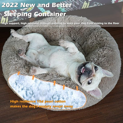 nononfish Puppy Beds for Small Dogs Washable - 23 Inches Round Faux Fur Pet Bed for Puppy and Cat Donut Fluffy Plush Orthopedic Doggy Beds Relief Improved Sleeping,Camel