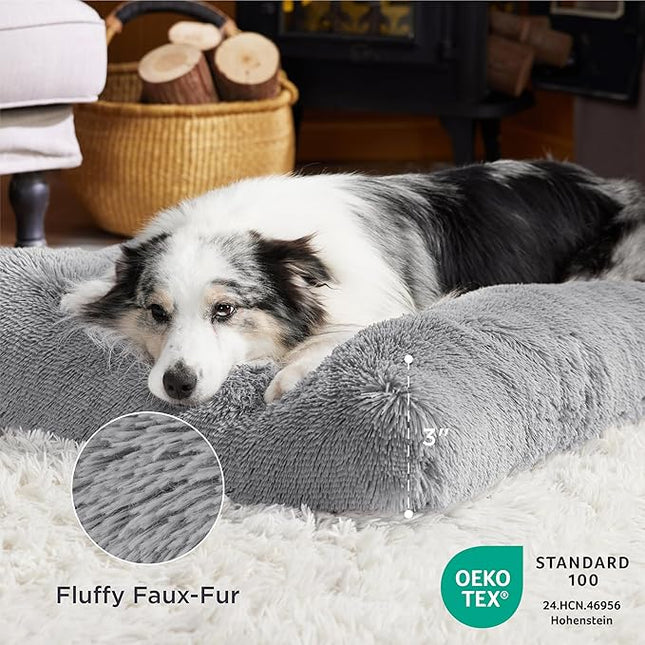 Bedsure Washable Extra Large Dog Bed for Crate, Faux Fur Dog Crate Pad for Large Breed, Plush Soft Comfort Dogs Sleeping Mat, Anti-Slip Pet Kennel Pad, 41" x 29", Grey