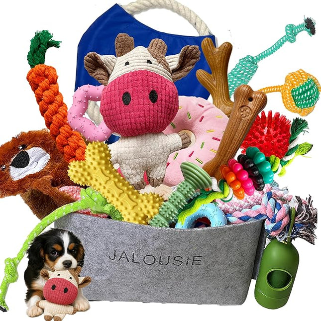 Jalousie Multipack Dog Squeaky Toys Bulk Bundle Pup Toy - Puppy Toys for Pets for Small Medium Breed (30 PCs Gift Basket)