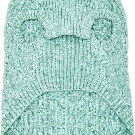Blueberry Pet 2023 New Classic Fuzzy Textured Knit Pullover Crew-Neck Dog Sweater in Heathered Jade, Back Length 16", Pack of 1 Clothes for Dogs