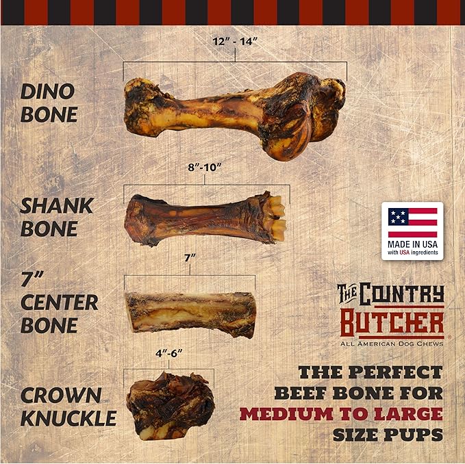 Beef Shank Dog Bonesfor Aggressive Chewers, Large Breed Dog Treat, Natural, Tough, Chew Toy, Made in The USA, 3 Count