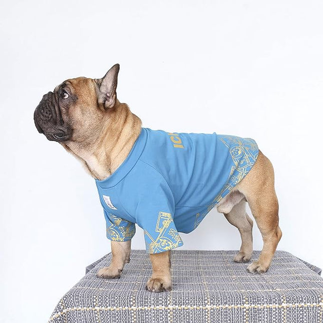 iChoue Corgi Shiba Inu T Shirts Clothes for Medium Dogs Large French Bulldog Frenchie Pug English Pitbull Boston Terrier - Blue Money, L Plus