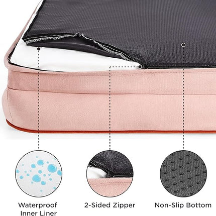 Bedsure Orthopedic Dog Beds Large Sized Dog - Washable Large Dog Cat Bed Waterproof, Comfort Dogs Couch Sofa with Washable Removable Cover, Pet Bed with Nonskid Bottom, Pink, 35"