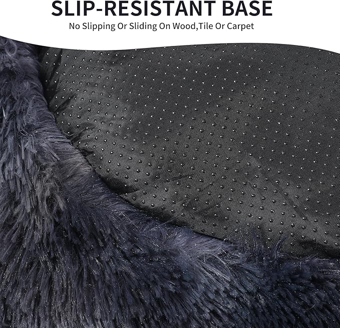 Dog Bed Round Hooded Plush Cat Cave Self Warming Pet Bed Donut Anti Anxiety Fluffy Pet Bed for Puppy and Kitty