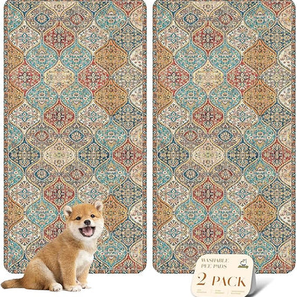 nunubaby Washable Pee Pads for Dogs, Stylish, Non-Slip and Leak-Proof Pee Pads. Reusable Potty Pads for Dogs for Crates and Floors.(Cream/Multi, 24" x48" )