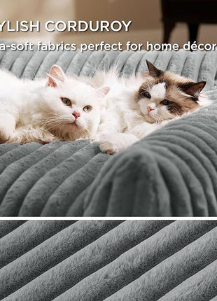 Bedsure Cute Cat Couch for Pets - Fluffy Small Dog Sofa with Premium Soft Corduroy Fleece, Pet Sofa with Removable Washable Cover, Supportive Dog Couch Bed for Small Medium Dogs, 30inch, Warm Grey