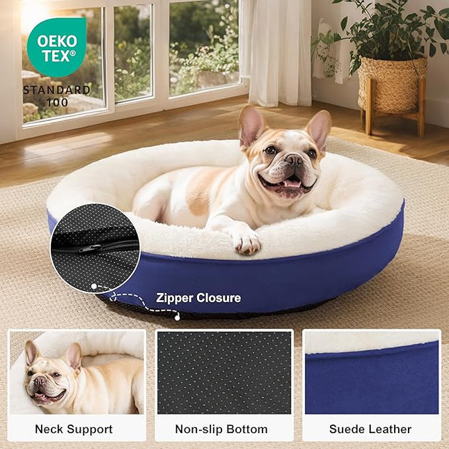 Love's cabin Round Donut Cat and Dog Cushion Bed, 30in Pet Bed for Medium or Large Dogs, Anti-Slip & Water-Resistant Bottom, Soft Durable Fabric Pet beds, Washable Calming Cat & Dog Bed Navy