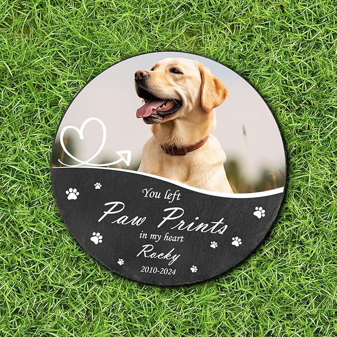 Ships Next Day Personalized Pet Memorial Stone for Loss of Dog Cat, Custom Photo Name Memory Headstone Garden Grave Marker Bereavement Sympathy Gift
