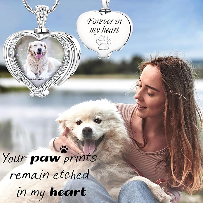 Farfume Personalized Pet Urn Necklace for Dog Cat Ashes Cremation Pet Memorial Customized Photo Text Engraving Pendant Keepsake Funeral Jewelry