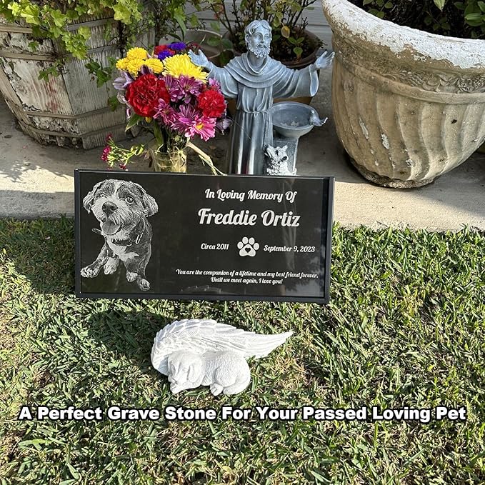 Tombstone For Pet,Personalized Memorial Plaque for Dog,Cat, Custom Gravestone with Photo,Memorial Gifts, Memorial Stone,Animal Headstone,Garden Memorial Stone, Grave Marker, Burrial Plaque(For Pets)