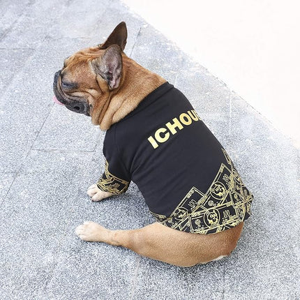 iChoue English Bulldog T Shirts Clothes for Medium Dogs Large French Frenchie Pug English Pitbull Boston Terrier - Black Money, XXL