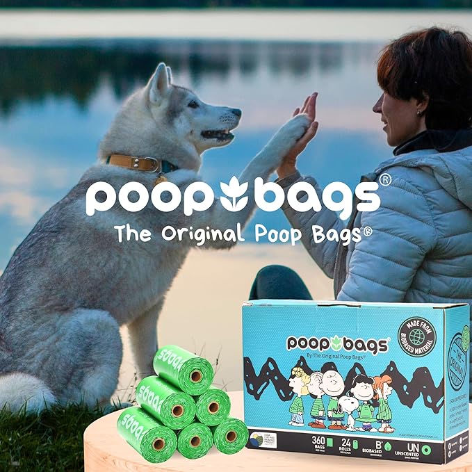 The Original Poop Bags® with Peanuts Snoopy Design | USDA Certified 38% Biobased Dog Waste Bags | Leak-Proof, Extra Thick, Strong & Unscented Pet Waste Rolls (720 Count)
