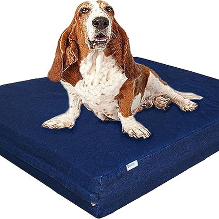 Dogbed4less Large Orthopedic Memory Foam Dog Bed for Medium to Large Dogs with Durable Waterproof Internal Case, Removable Washable Denim Cover + Bonus Pet Bed Cover, 41X27X4 Fit 42X28 Dog Crate, Blue