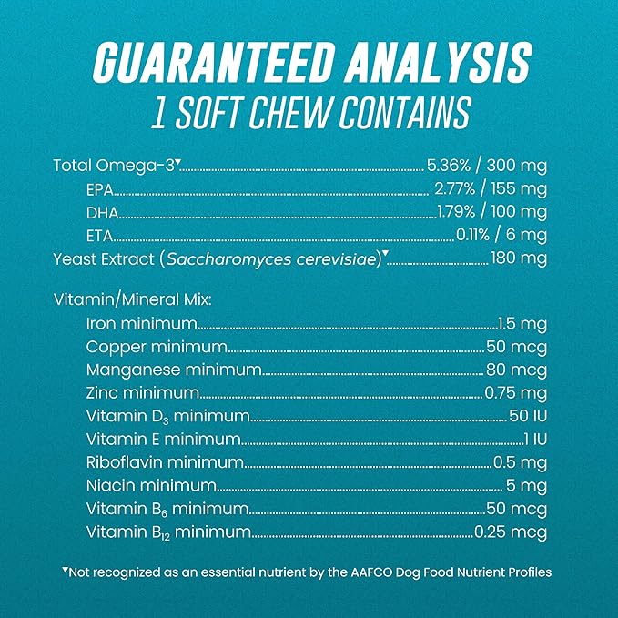 Nutramax Welactin Omega 3 Fish Oil for Dogs, Skin and Coat Health Supplement, Plus Immune and Overall Health, Premium Omega 3 Fatty Acids, Multivitamin For Dogs, Soft Chews, 60 Count