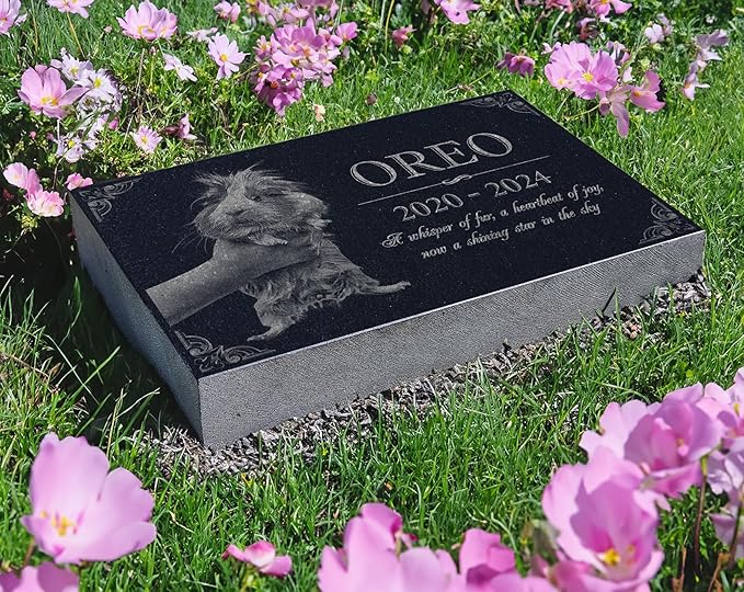 Your Image Pet Memorial Stone: Custom Pet Granite Marker | Dog and Cat Grave Stone | Tribute for Rabbit | Water Proof Outdoor Tombstone Gravestone | RIP Urn Memorial | Pet Bereavement