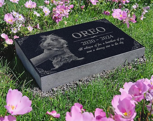 Your Image Pet Memorial Stone: Custom Pet Granite Marker | Dog and Cat Grave Stone | Tribute for Rabbit | Water Proof Outdoor Tombstone Gravestone | RIP Urn Memorial | Pet Bereavement
