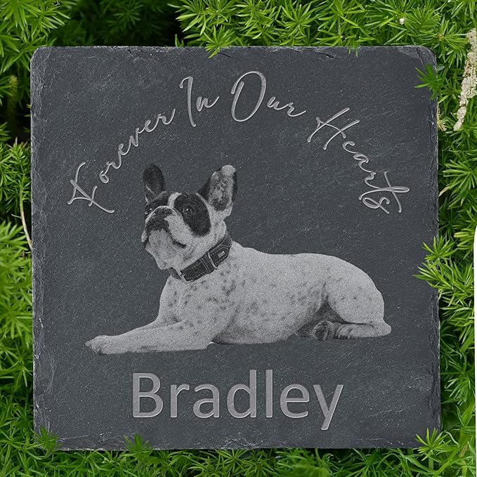 Personalized Pet Memorial Stone, Dog Memorial Gifts, Pet Loss Sympathy Gift, in Memory of Dog Cat - Forever in Our Hearts（Square）