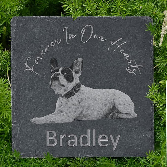 Personalized Pet Memorial Stone, Dog Memorial Gifts, Pet Loss Sympathy Gift, in Memory of Dog Cat - Forever in Our Hearts（Square）