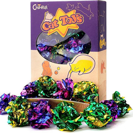 CHIWAVA 45PCS 1.6'' Mylar Balls Cat Toy Shiny Crinkle Ball Kitten Crackle Lightweight Play Assorted Color