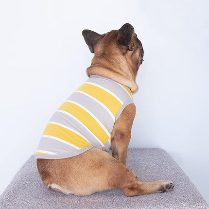 iChoue English Bulldog T Shirts 100% Cotton Striped Clothes for Medium Dogs Tank Tops Vest Large French Frenchie Pug Boston Terrier Pitbull Summer Yellow Stripes - XL